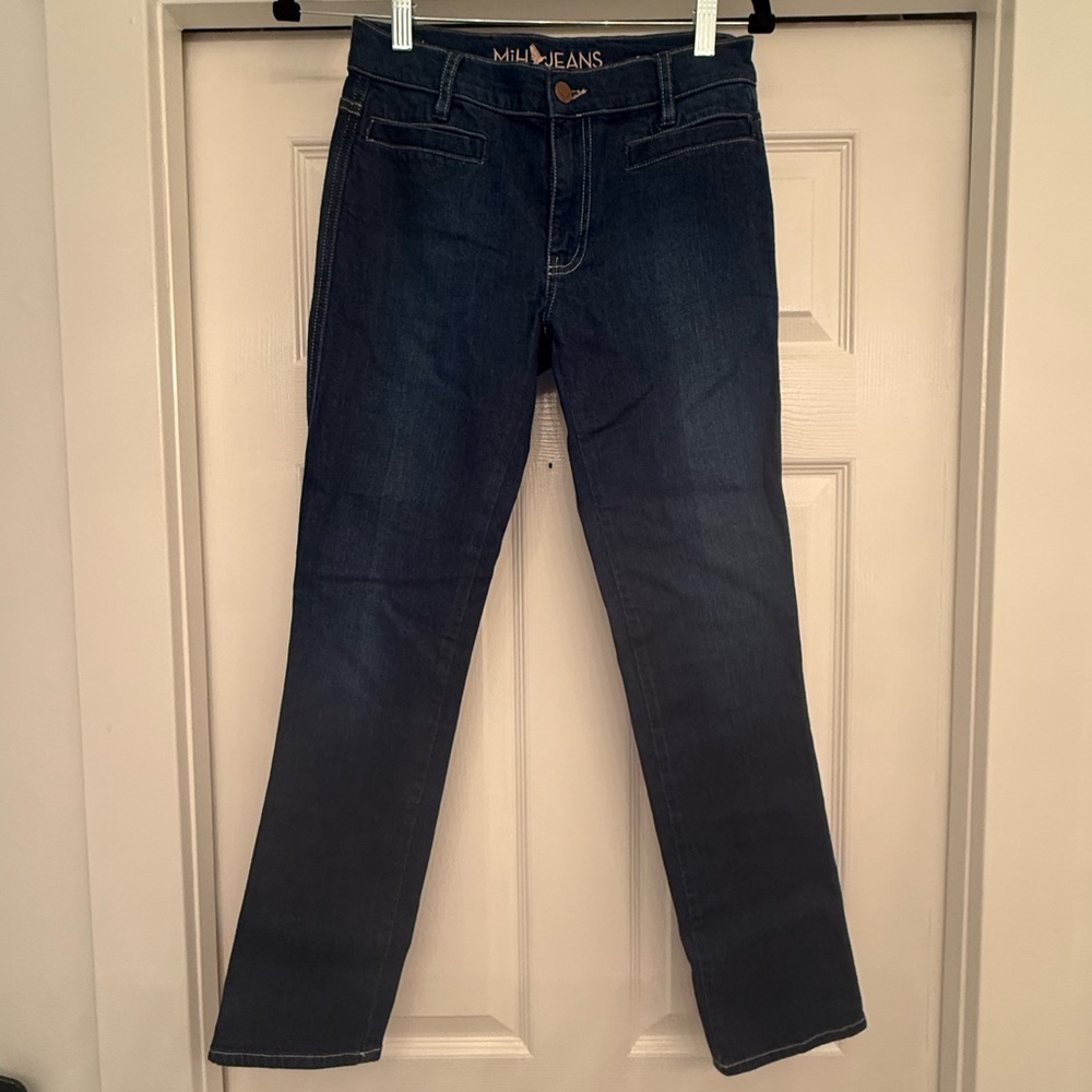 Paris Jean Mid Rise Cropped Slim Leg Blue Denim Jeans